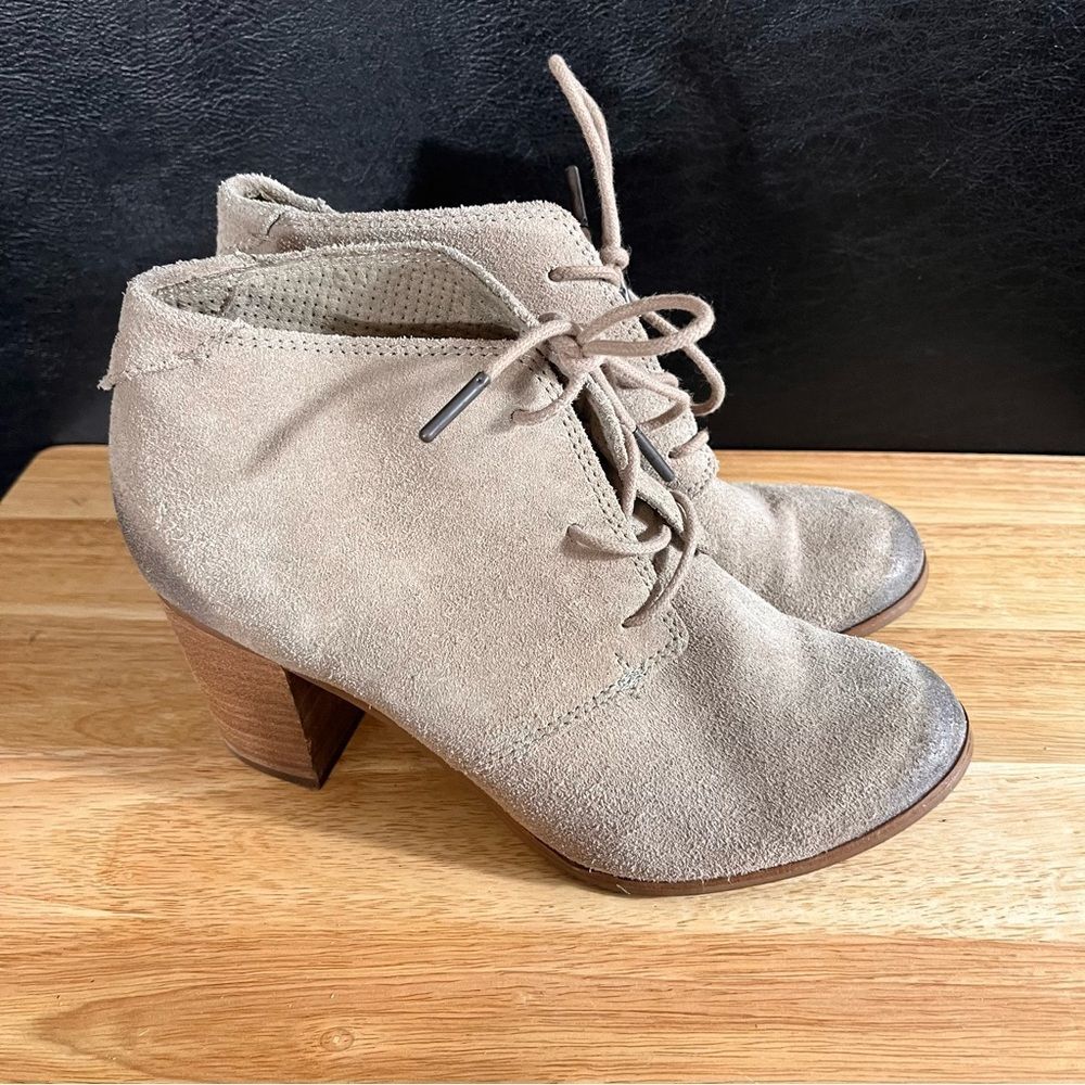 Toms Lunata Tan Burnished Heeled Ankle Boots Size 8.5